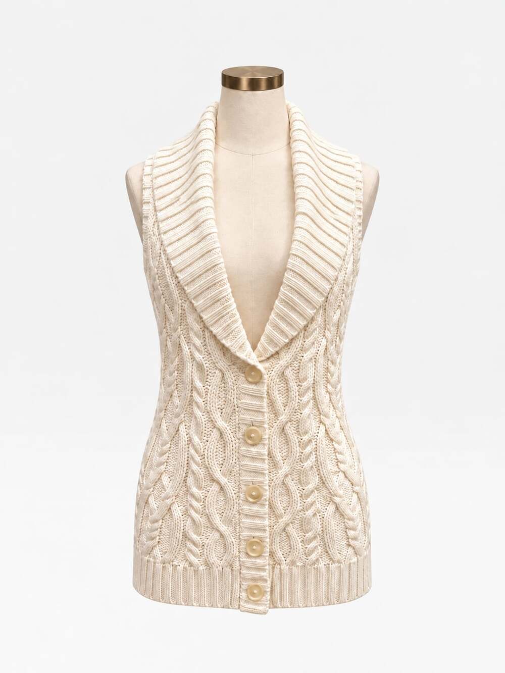 Lauren Ralph Lauren Cable Knit Shawl Collar Sweater Vest Tunic Ivory Medium NWT